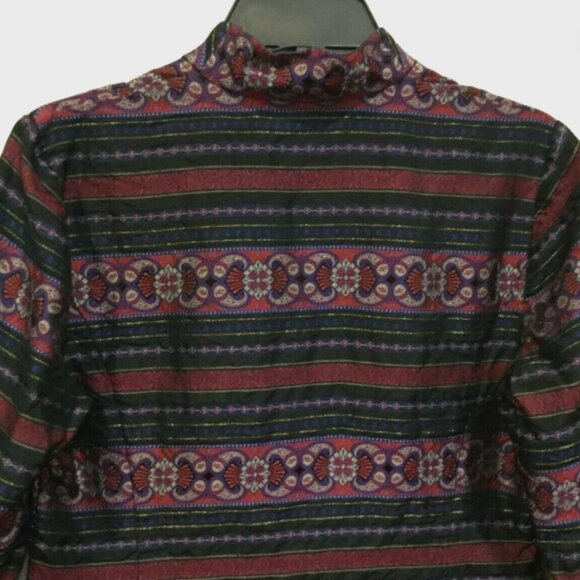 Talbots Womens Petites 4P Button Front Suit Jacket Top Blouse Silk Burgundy Navy - Picture 7 of 9